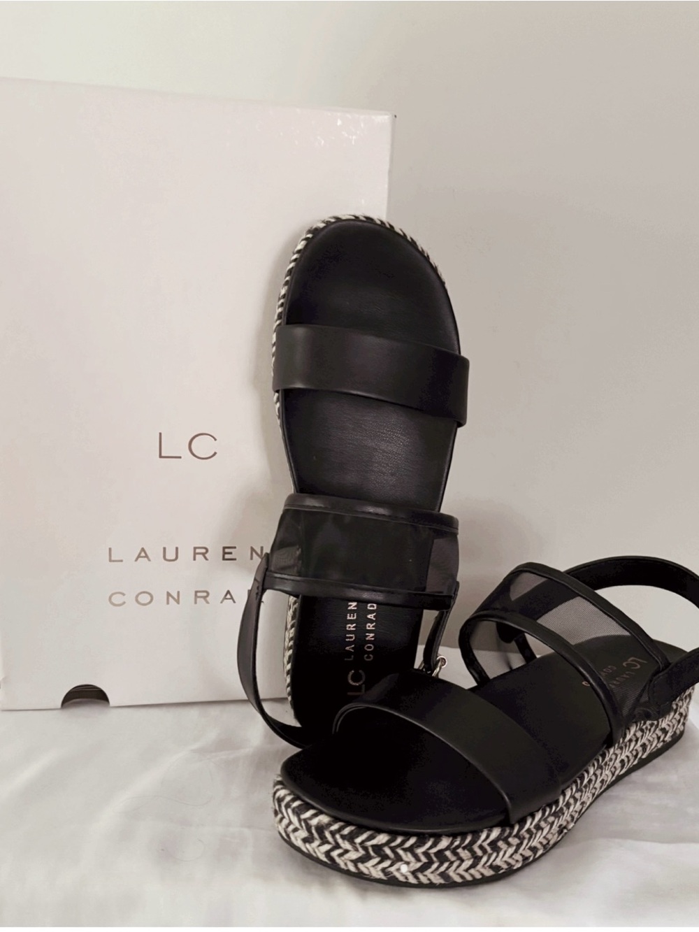 LC Lauren Conrad Black Platform Sandals with Braided Trim - Picture 6 of 14